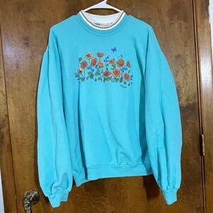 Vintage 90s Morning Sun Teal Double Collar Grandma Sweatshirt Crewneck Poppy Med